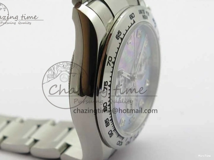 MiroTime 0319 TechFriendly Daytona 116520 SS UBF Best Edition Ice Blue MOP Crystal Markers Dial on SS Bracelet A 2938